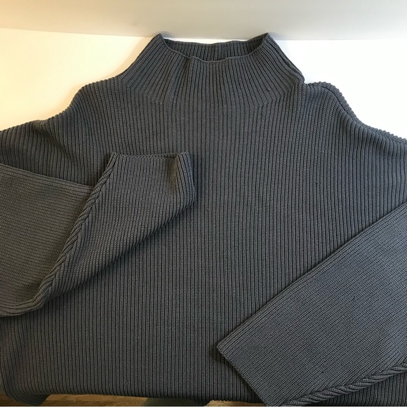 Zara Blue Gray Cropped Funnel Neck Drop Shoulder Sweater - Picture 8 of 12